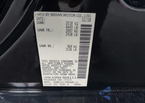 2019 Nissan Altima Sr z USA, uszkodzony, nr VIN 1N4BL4CW0KN304111